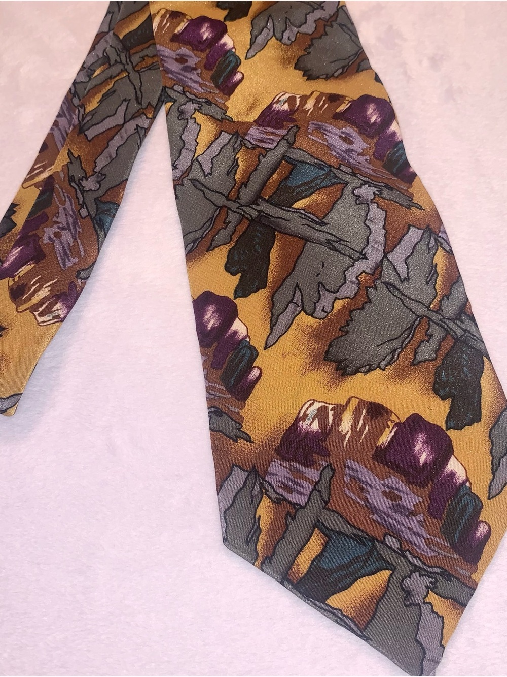 Jerry Garcia Vintage 100% Silk Multicolor Tie Collection Seven Gold/Purple/Green